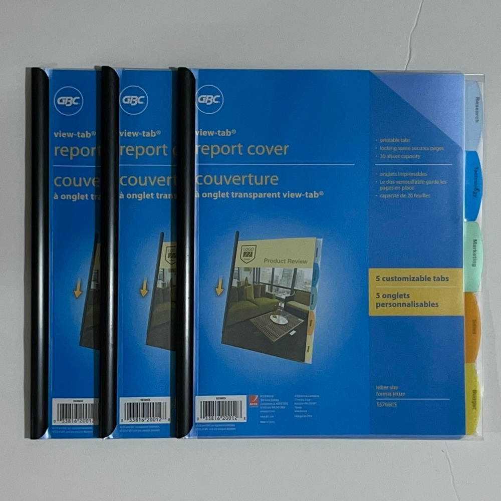 GBC View Customizable Tab Report Covers, Set of 3, Letter Size, 55766CS